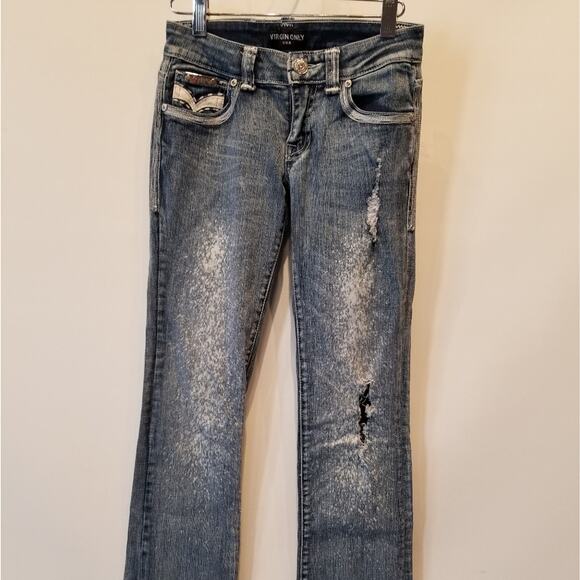 Virgin Only Distressed Blue Jeans Low Rise Size 3 - Picture 2 of 16